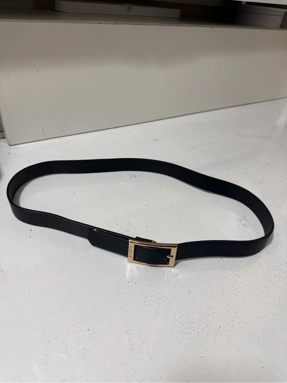bebe Black Belt with Gold Logo Buckle